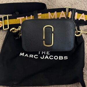 Marc Jacobs Black Crossbody Camera Bag with Gold Accents